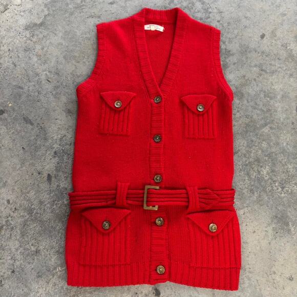 Vintage 60s Knit Wool Belted Mini Dress - Picture 1 of 6